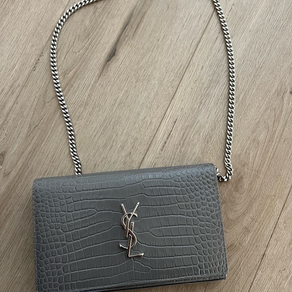 Authentic YSL crocodile embossed leather wallet purse